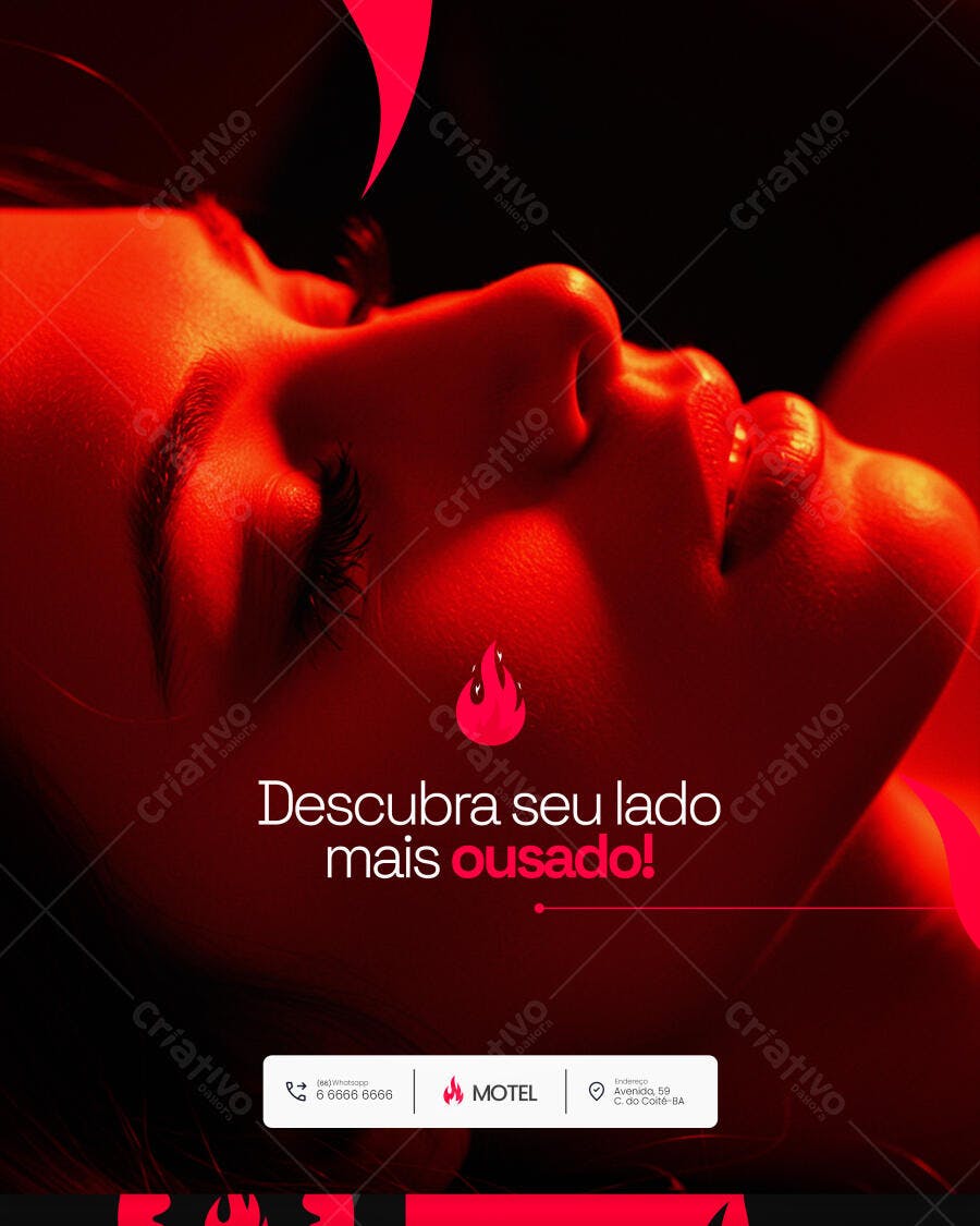 Flyer Vermelho para Motel Descubra Seu Lado Ousado PSD Editável