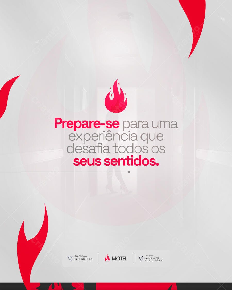 Flyer para Motel Experiência Sentidos Chama Vermelha Psd Editável