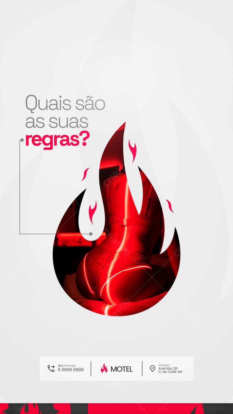 Flyer para Motel Adulto Sensual com Mulher em Lingerie Vermelha Psd Editável