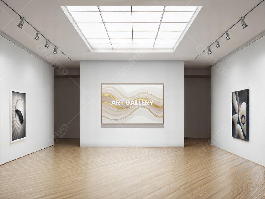 Mockup Realista de Galeria de Arte Moderna com Quadros e Luz Natural