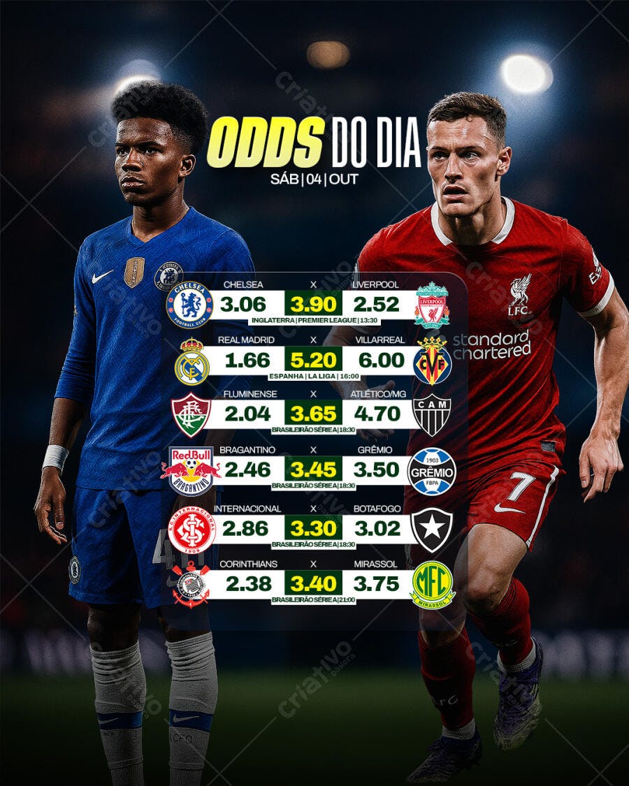Flyer de Apostas Esportivas ODDS DO DIA com Jogadores PSD Editável