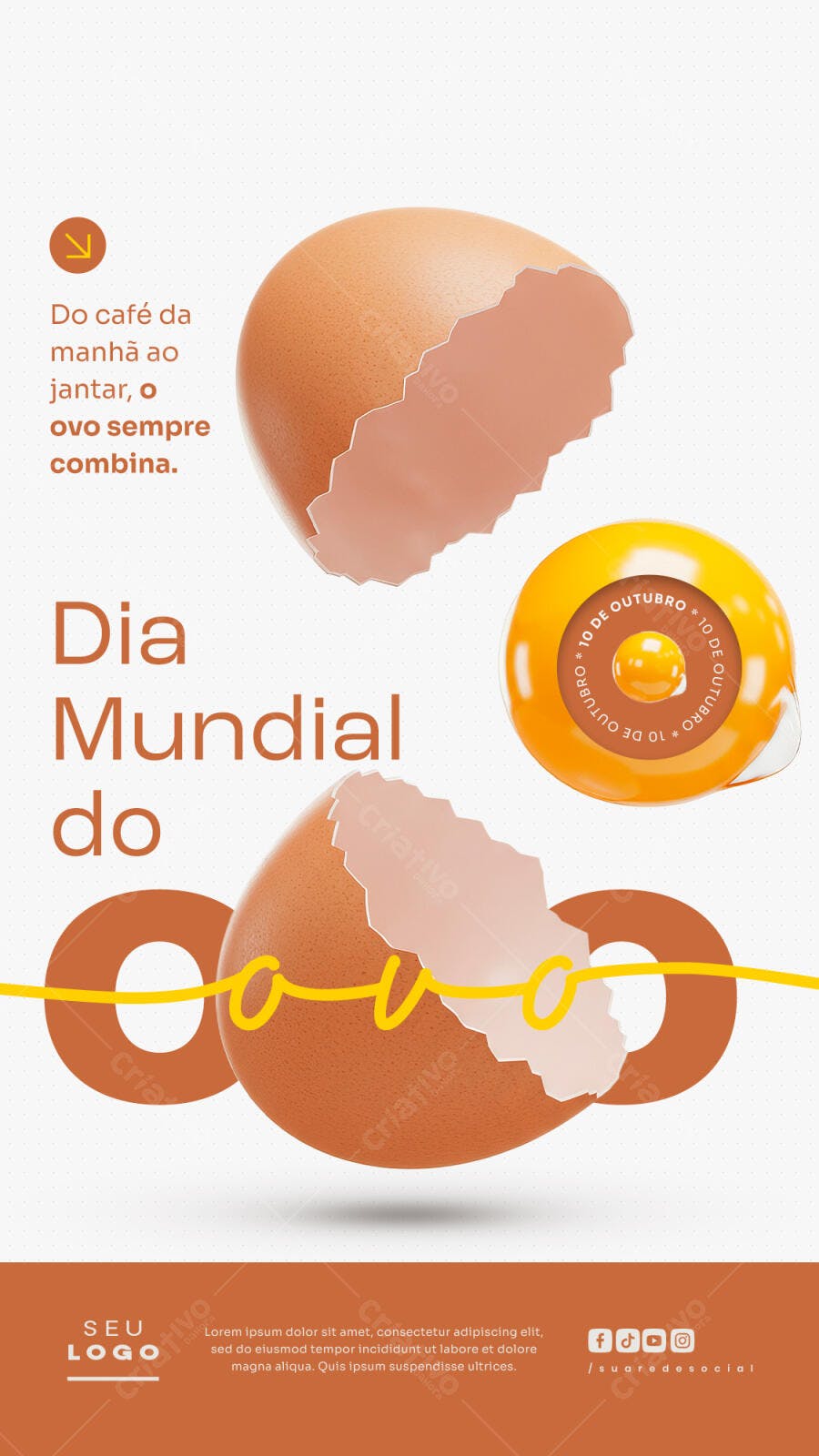Post para Redes Sociais Dia Mundial do Ovo 10 de Outubro PSD Editável
