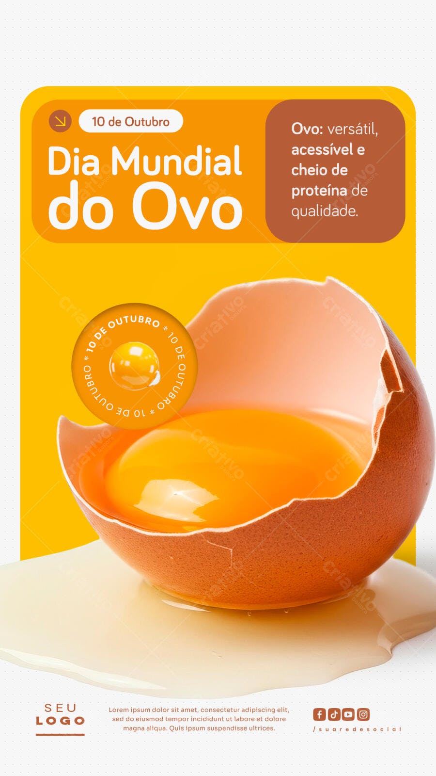 Post Redes Sociais para Dia Mundial do Ovo PSD Editável