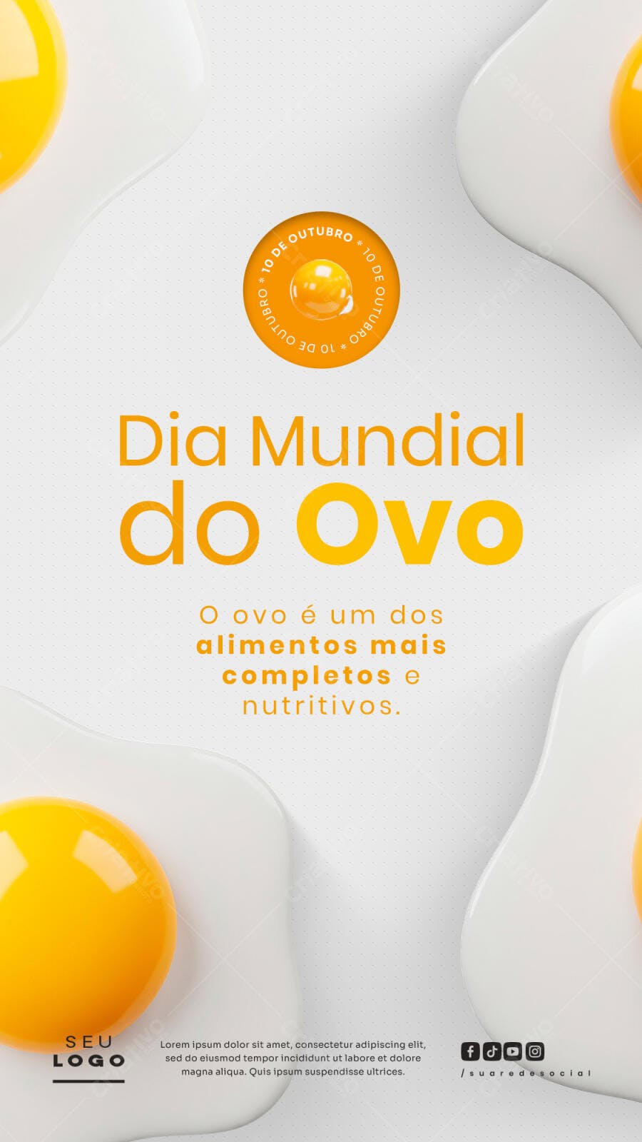 Post para Redes Sociais Dia Mundial do Ovo Alimento Nutritivo PSD Editável