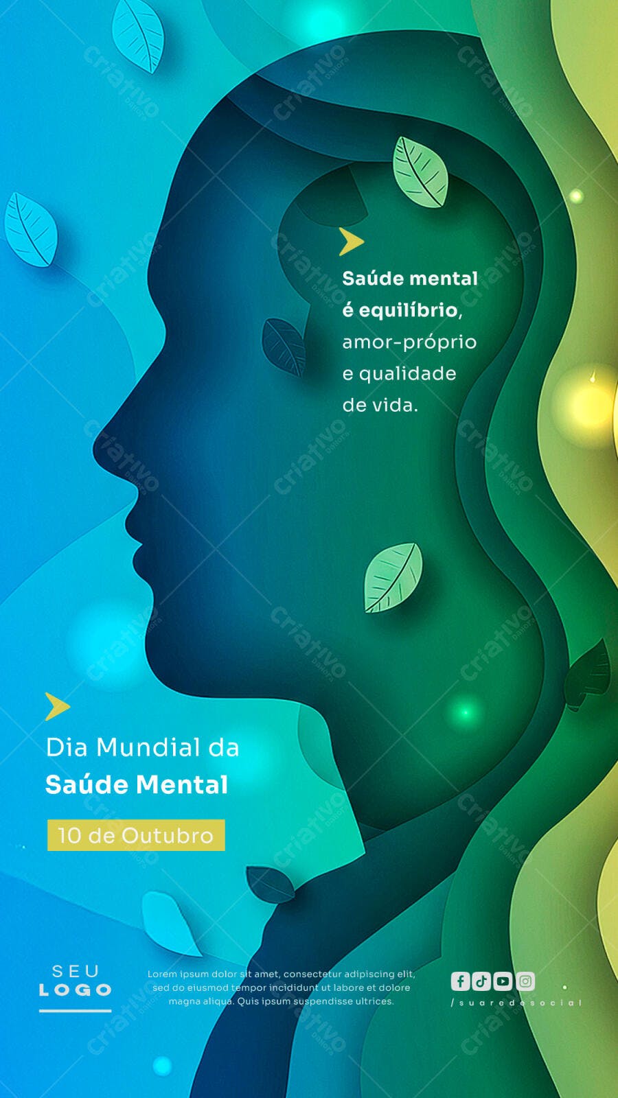 Post Redes Sociais Dia Mundial Saúde Mental PSD Editável