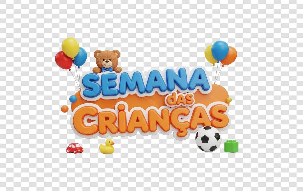 Título 3D Semana das Crianças azul laranja colorido PNG com fundo transparente