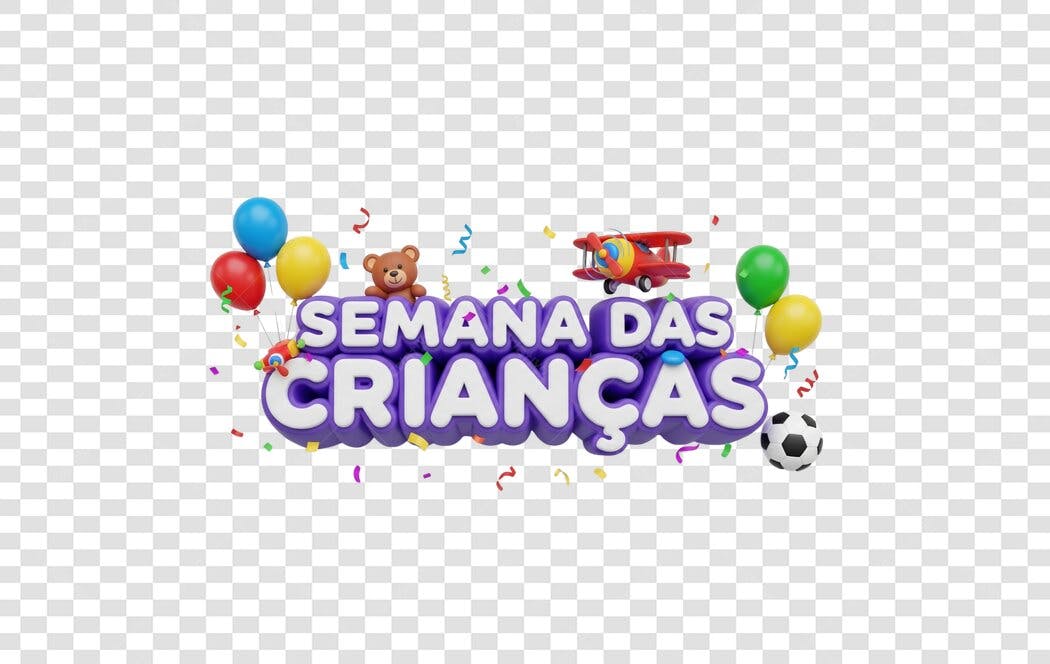 Elemento gráfico Semana das Crianças 3D com brinquedos PNG com fundo transparente