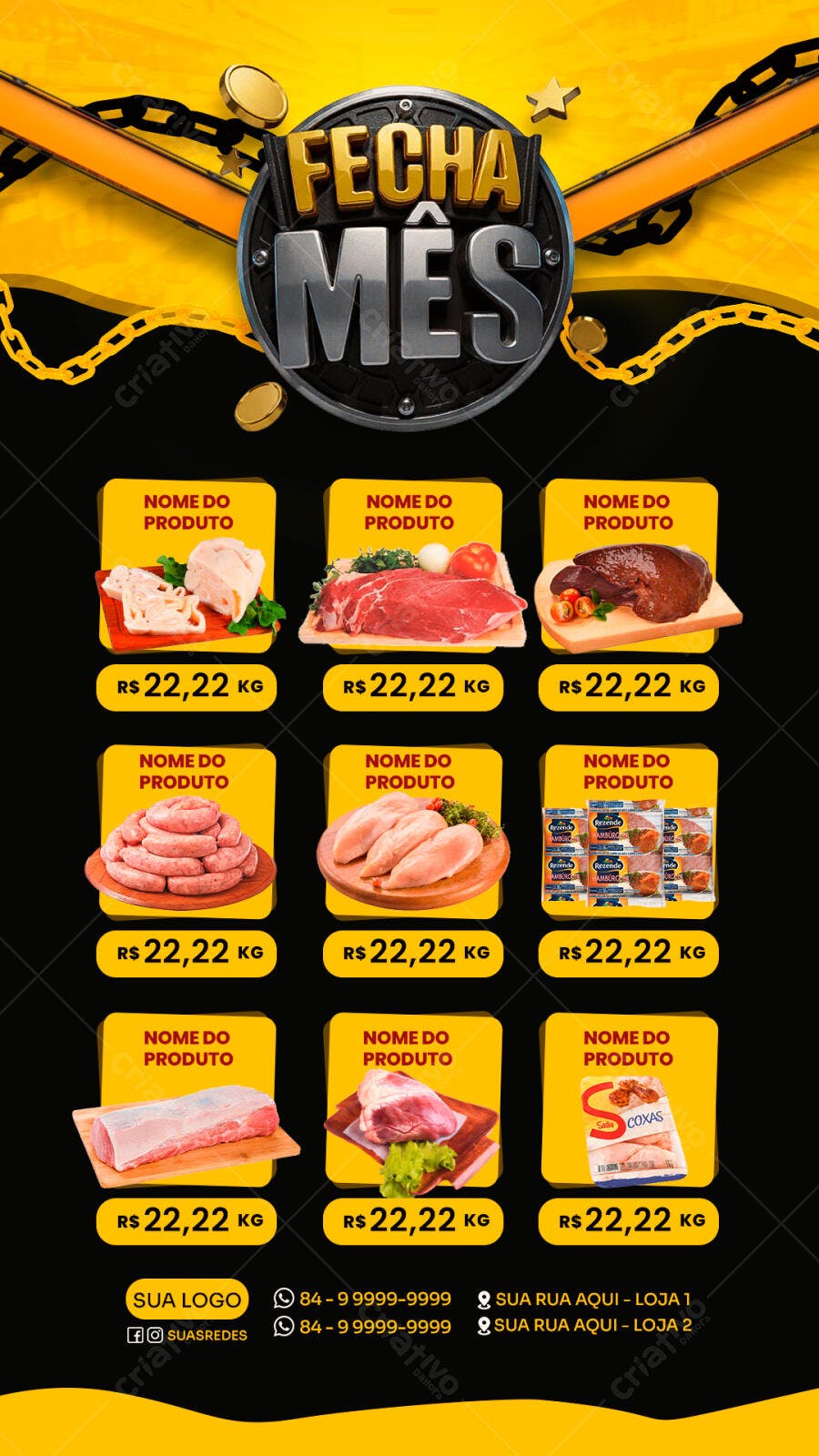 Flyer de Ofertas de Açougue Fechamento de Mês PSD Editável