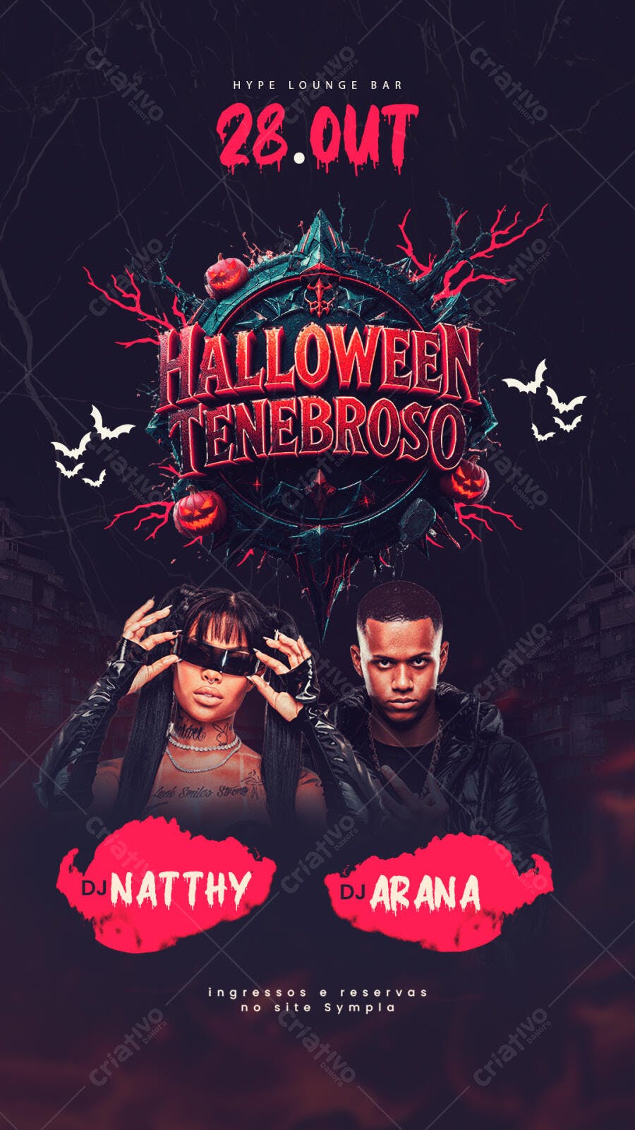 Flyer para Halloween Tenebroso Hype Lounge Bar 28.OUT PSD Editável
