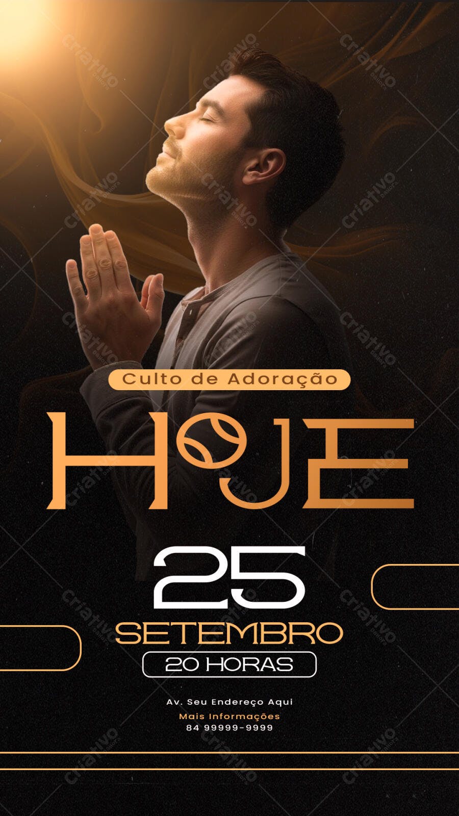 Flyer Vertical para Culto de Adoração PSD Editável