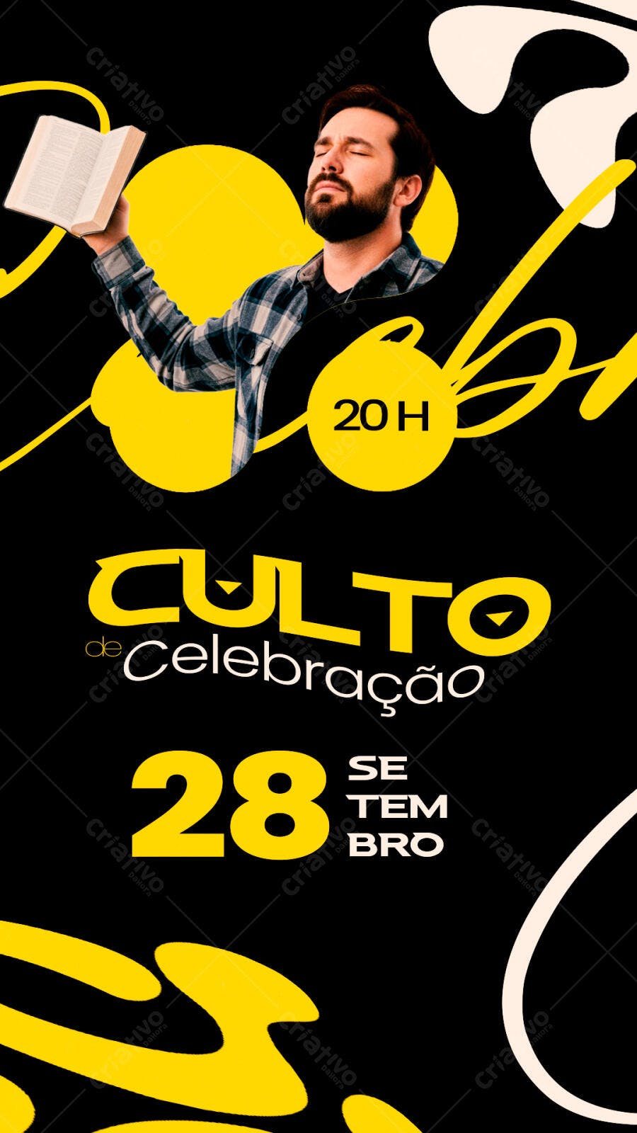 Flyer Vertical Culto de Celebração 28 Setembro PSD Editável