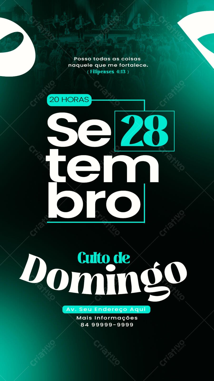 Flyer Vertical Culto de Domingo com Louvor e Adoração PSD Editável