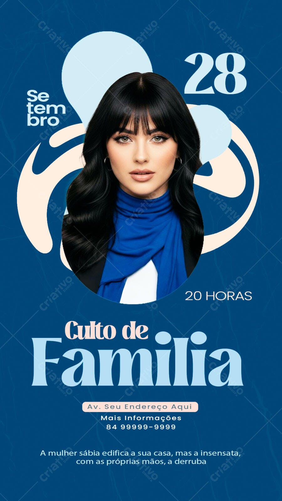 Flyer para Culto de Família Mulher Sábia PSD Editável