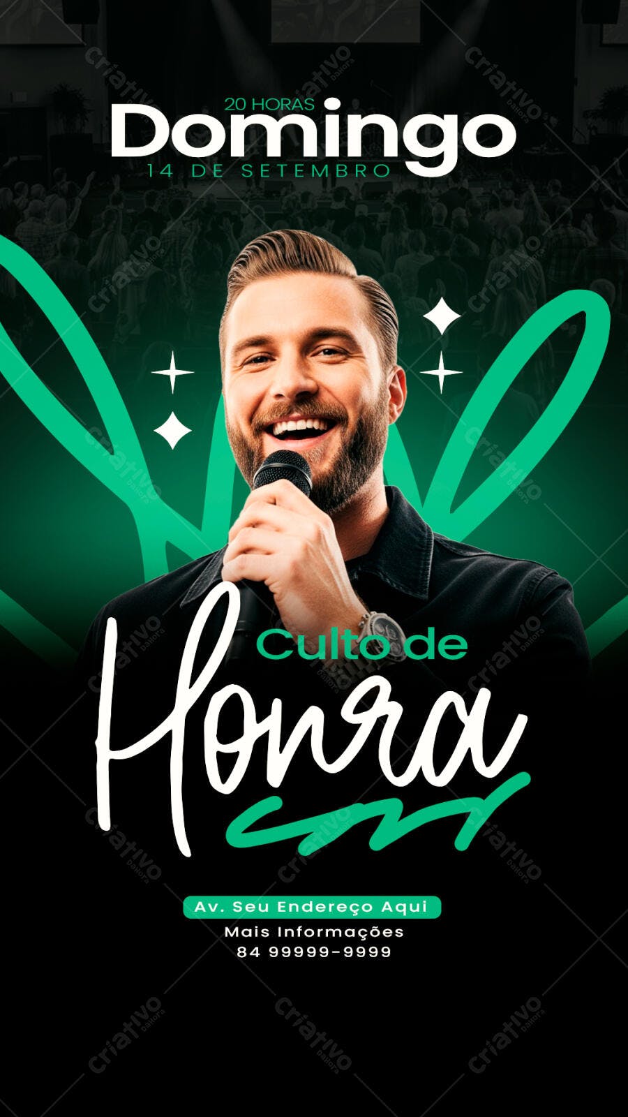 Flyer para Culto de Honra Domingo 14 de Setembro PSD Editável
