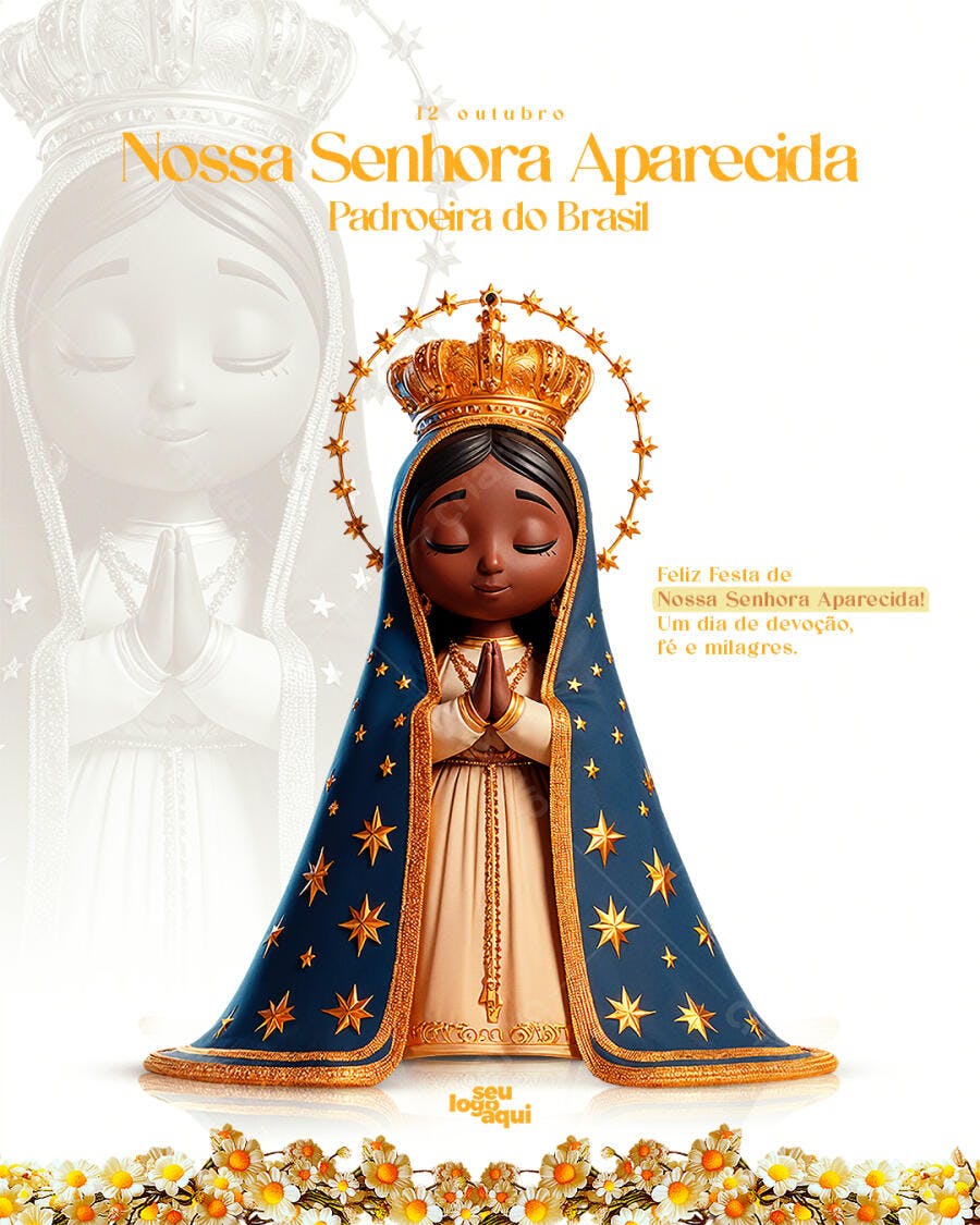 Flyer Festa Nossa Senhora Aparecida Padroeira do Brasil PSD Editável