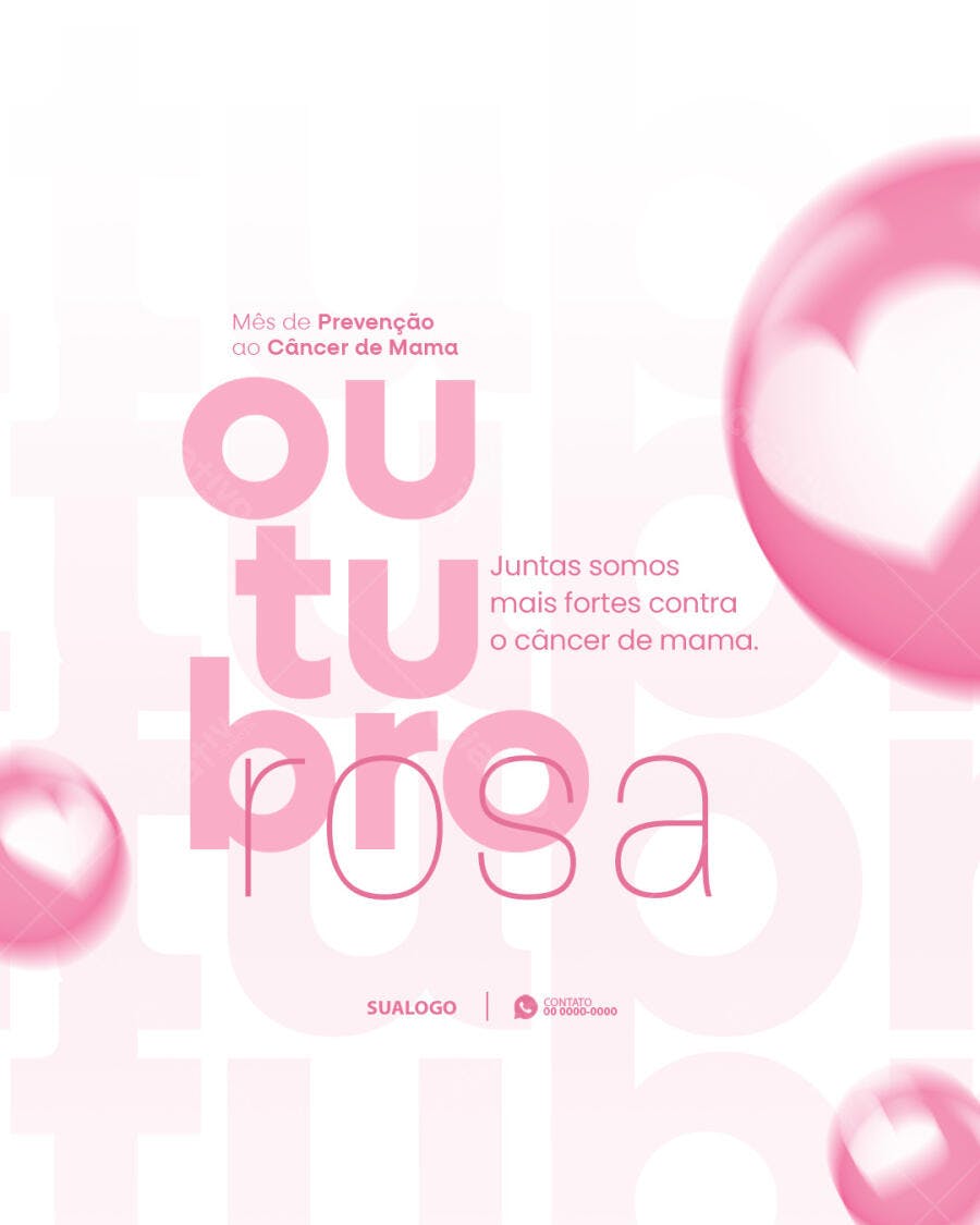 Flyer Outubro Rosa Prevenção Câncer de Mama PSD Editável