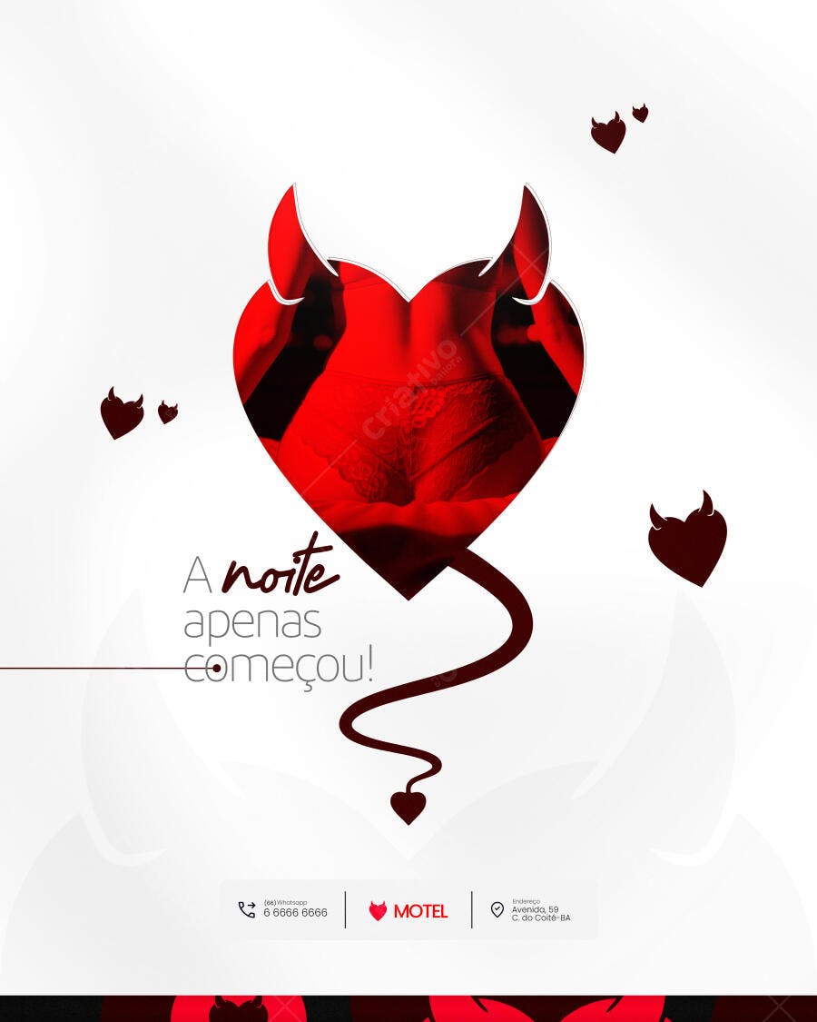 Flyer Motel Noite Romântica Coração Diabo PSD Editável