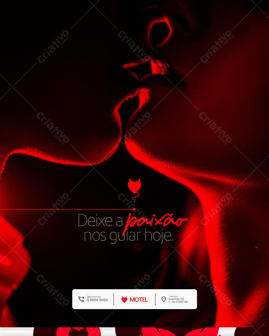 Flyer Motel Deixe a Paixão Casal Vermelho PSD Editável