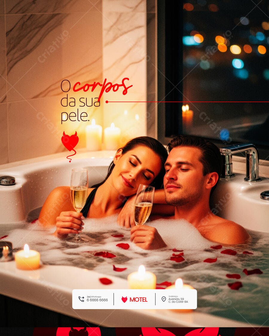 Flyer de Motel Casal em Banheira Romântica PSD Editável