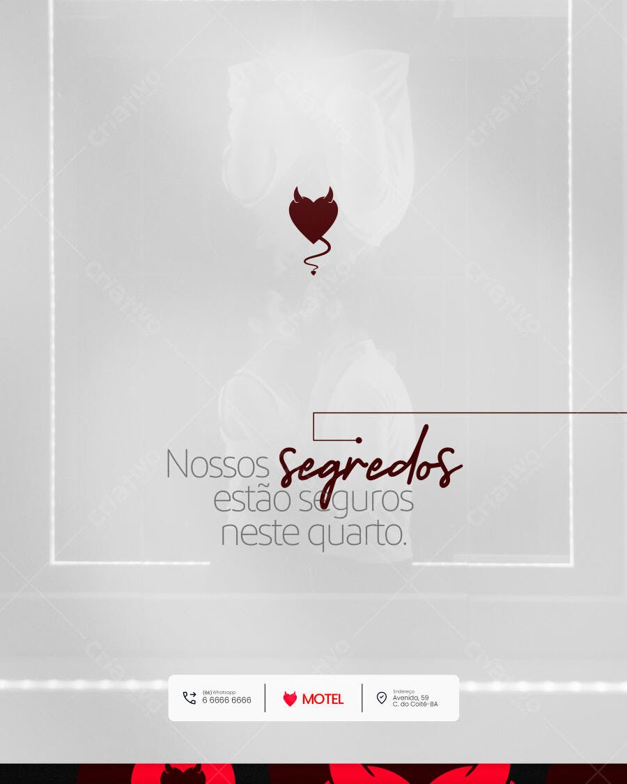 Flyer para Motel Segredos Íntimos Coração Vermelho Diabinho PSD Editável