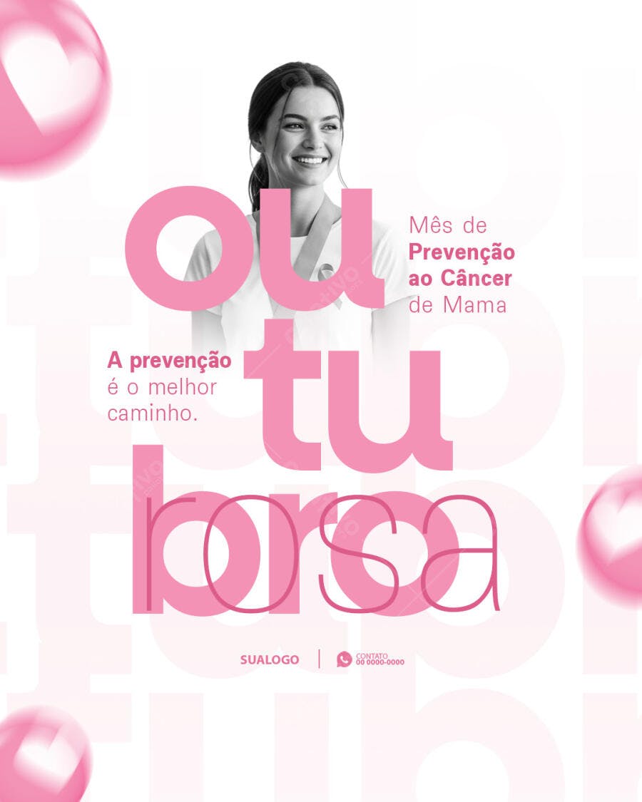 Flyer Outubro Rosa Prevenção Câncer de Mama PSD Editável