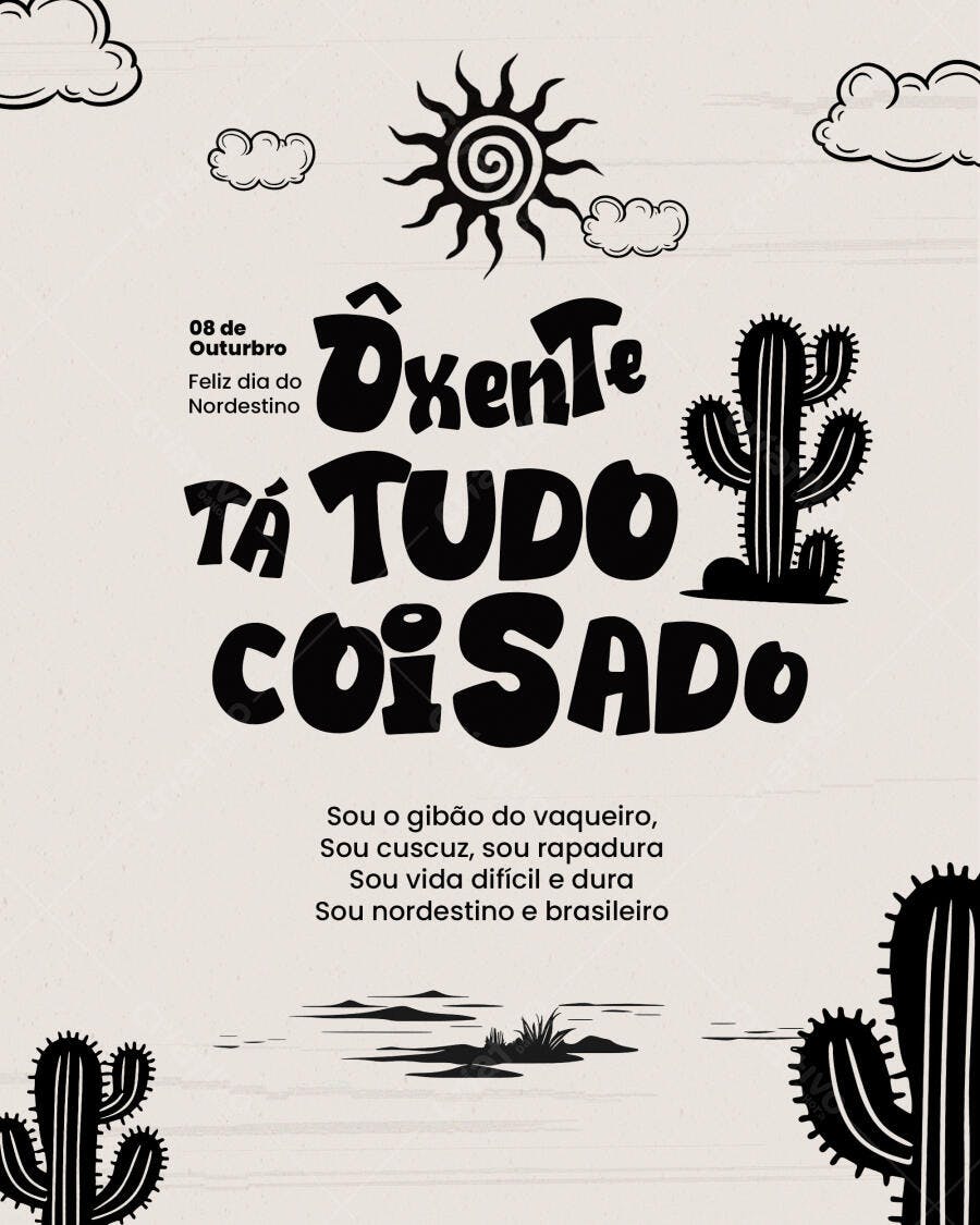 Flyer Dia do Nordestino com Cactos e Sol PSD Editável