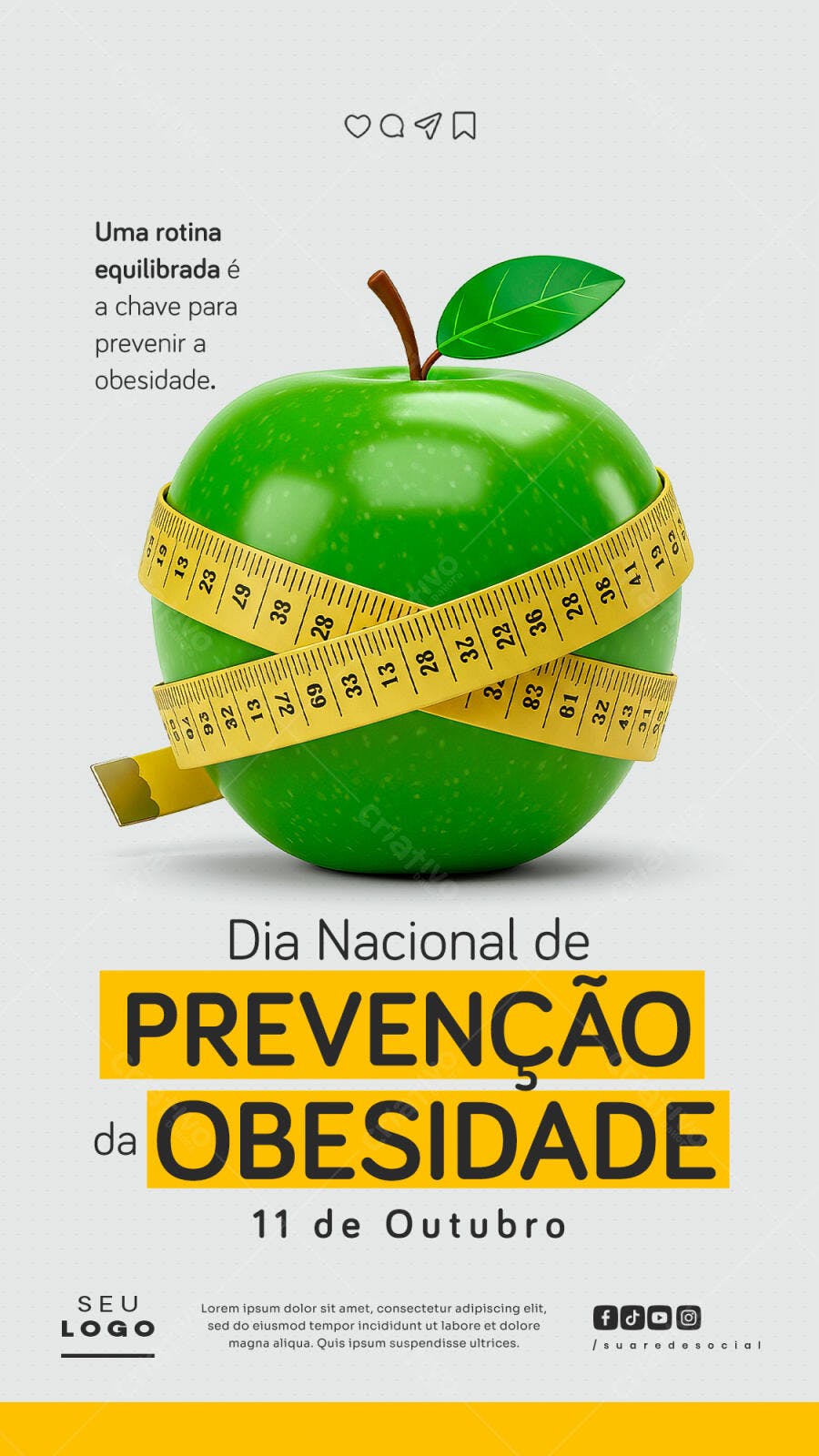 Flyer Dia Nacional Prevenção Obesidade com Maçã Verde PSD Editável