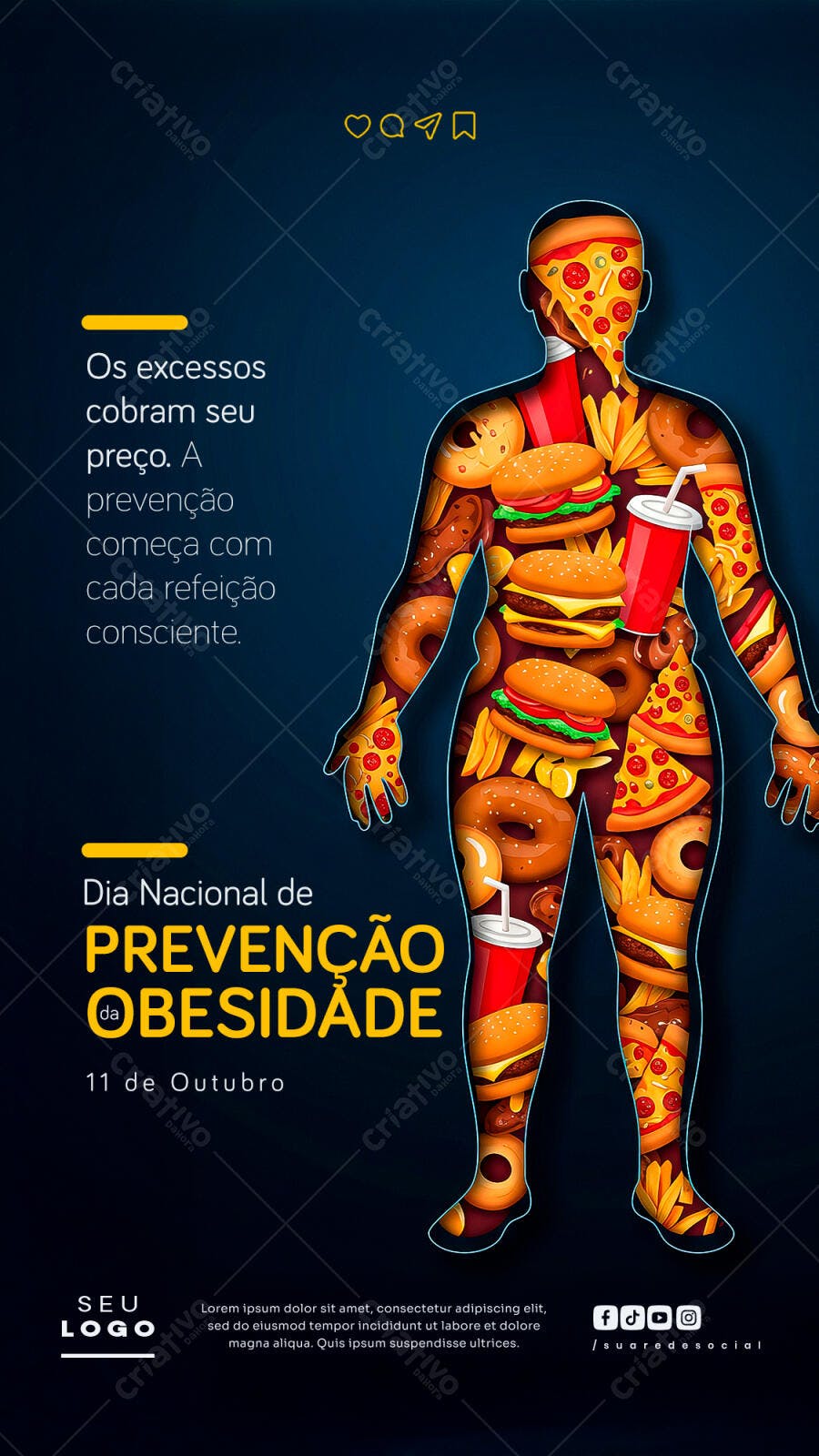 Flyer para Dia Nacional de Prevenção da Obesidade PSD Editável