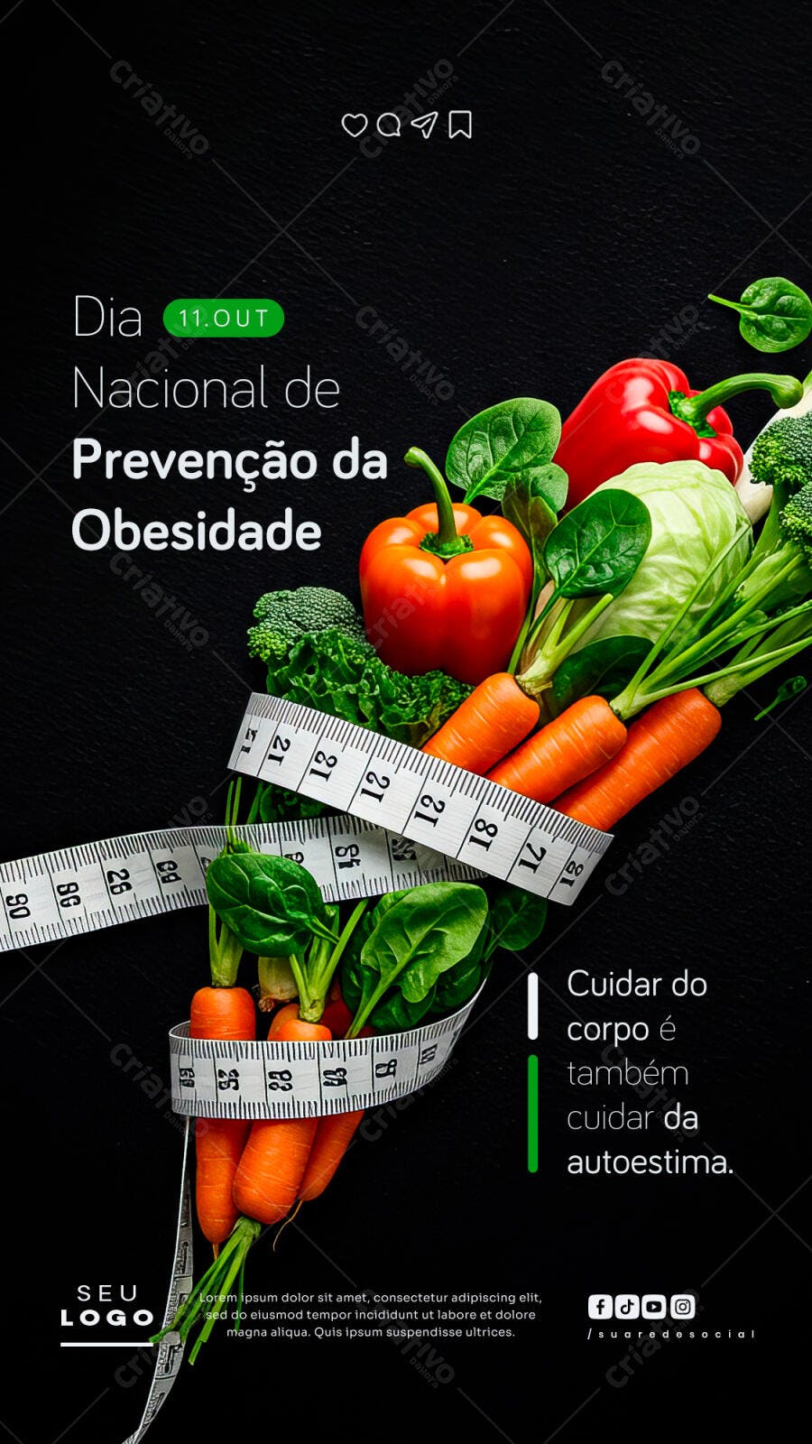 Post para Redes Sociais Dia Nacional Prevenção Obesidade PSD Editável
