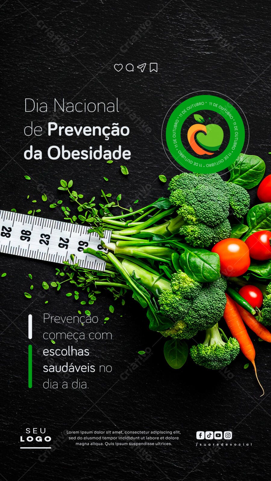 Post para Redes Sociais para Dia Nacional de Prevenção da Obesidade PSD Editável