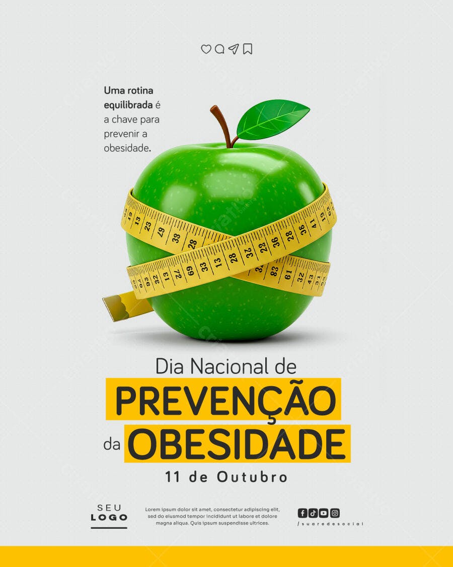 Flyer para Dia Nacional de Prevenção da Obesidade PSD Editável