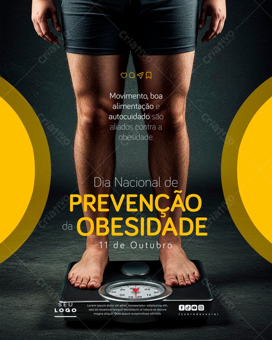Flyer Dia Nacional Prevenção Obesidade 11 de Outubro PSD Editável