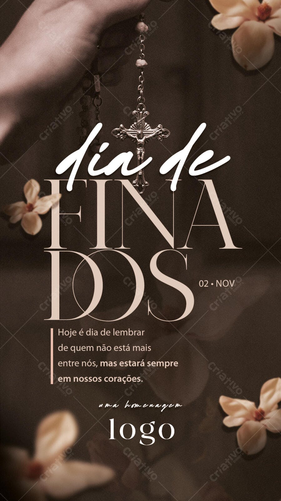 Flyer Dia de Finados com Rosário e Flores PSD Editável
