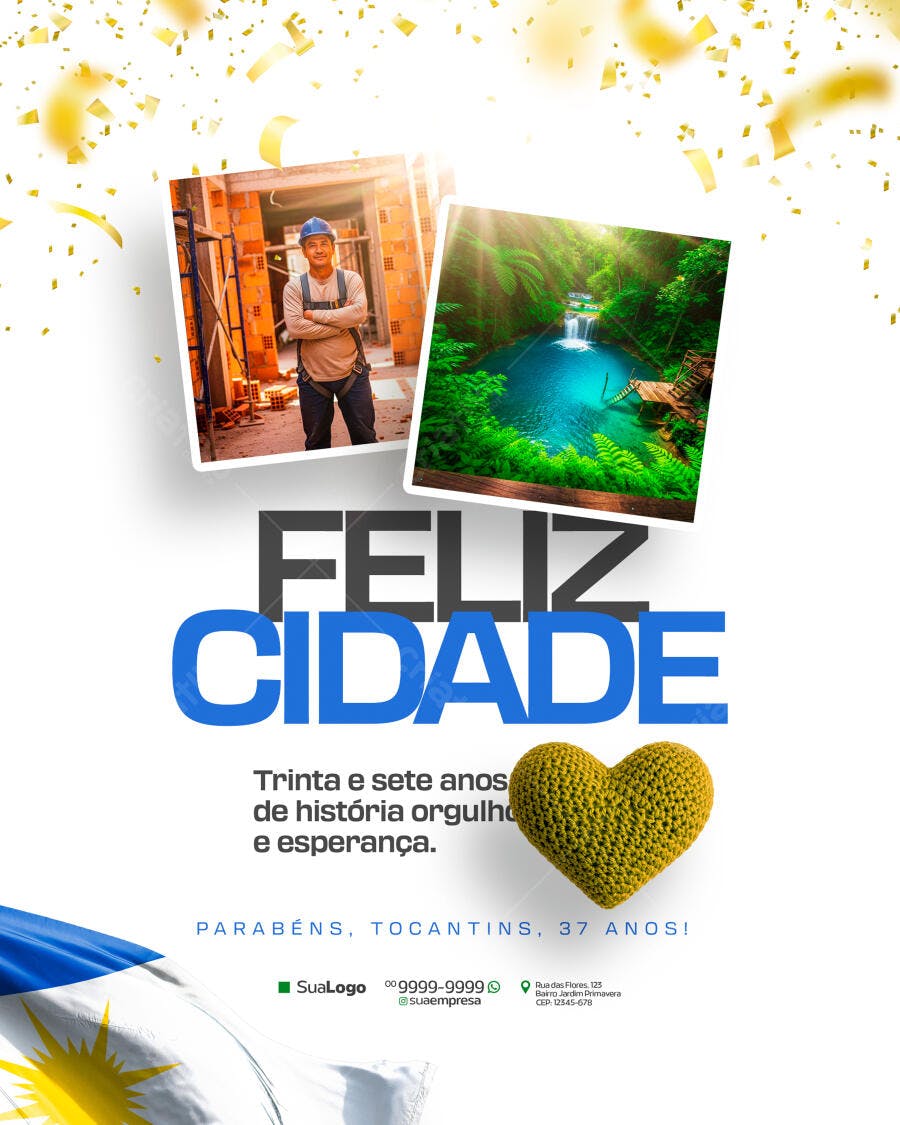 Flyer Feliz Cidade Aniversário Tocantins 37 Anos PSD Editável