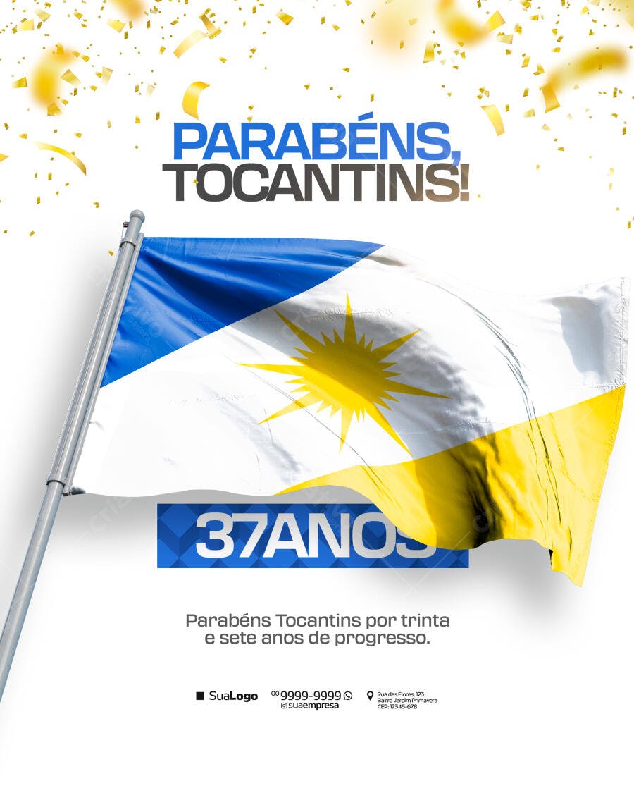 Flyer Aniversário Tocantins 37 Anos Bandeira PSD Editável