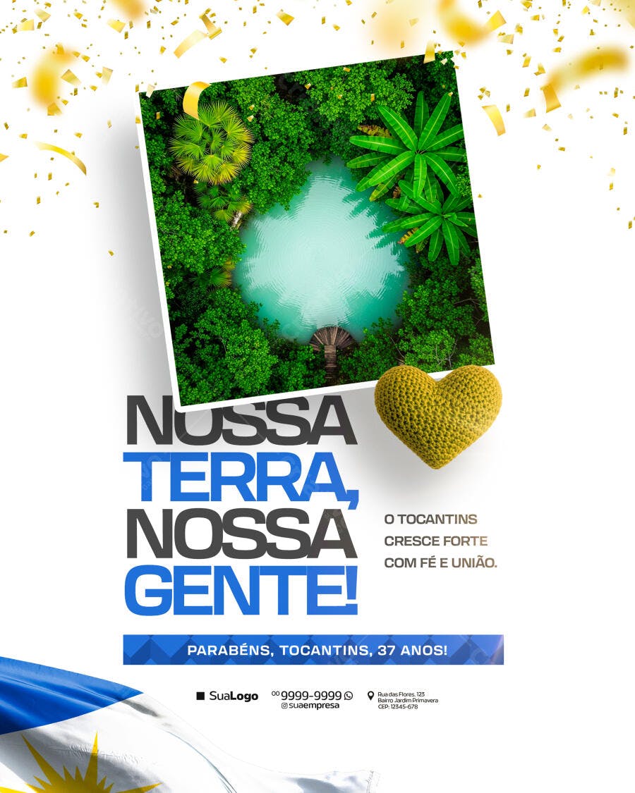 Flyer Celebração Aniversário Tocantins 37 Anos PSD Editável
