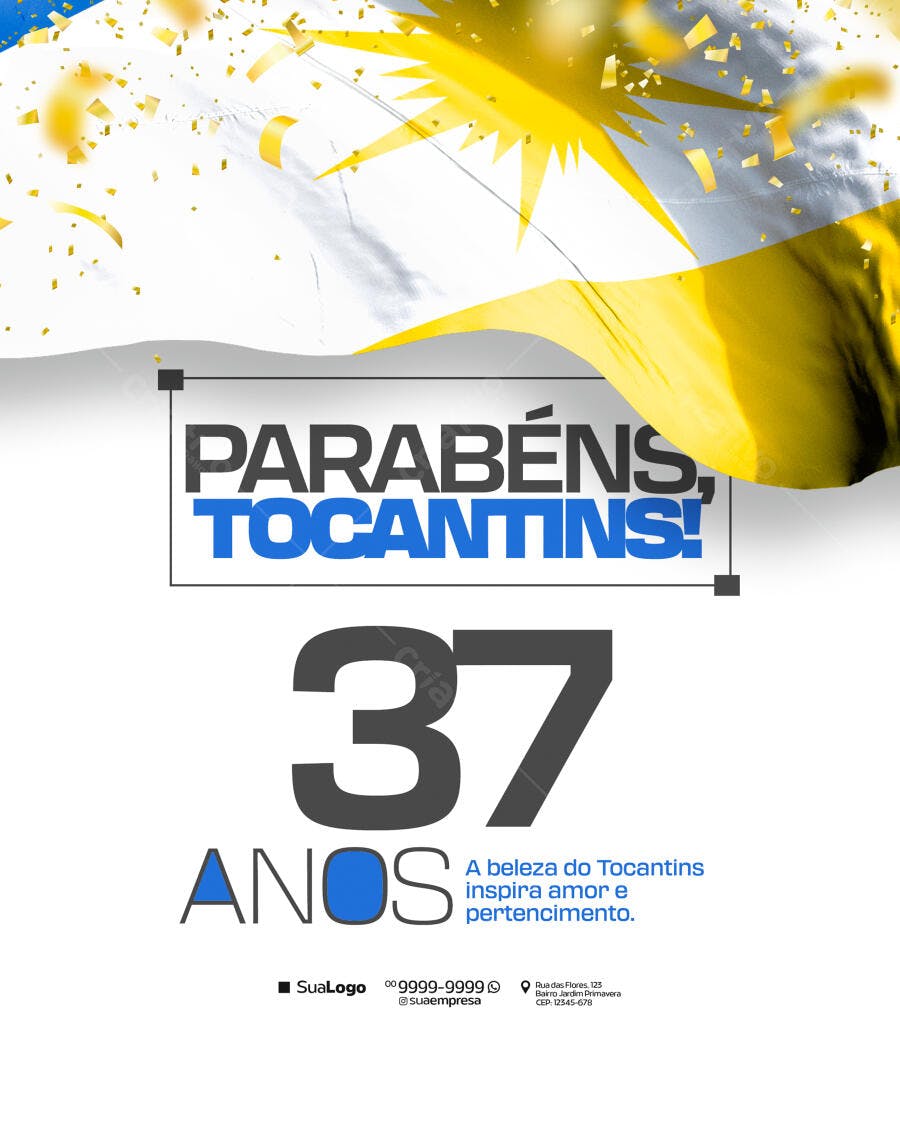 Post Redes Sociais Parabéns Tocantins 37 Anos PSD Editável