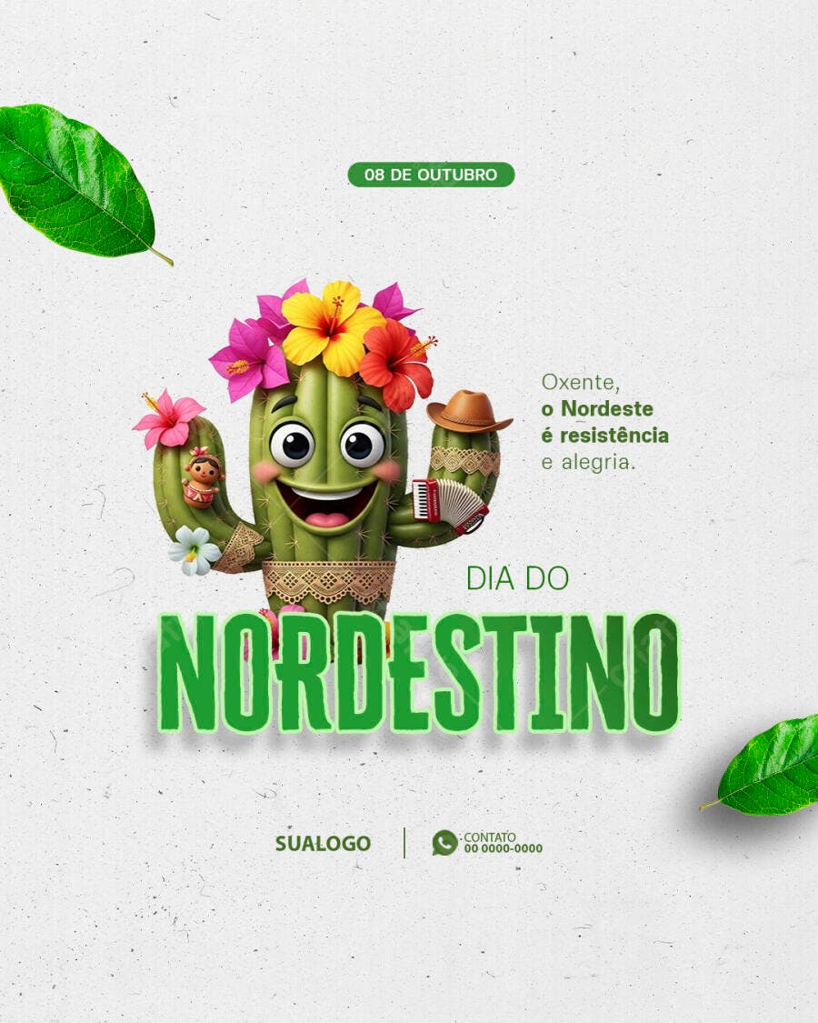 Flyer Dia do Nordestino com Cacto Sanfonista PSD Editável