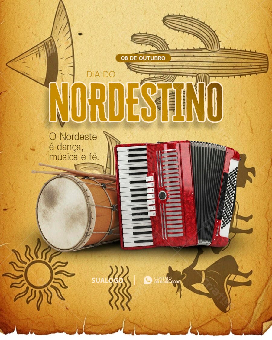 Flyer Dia do Nordestino com Sanfona e Zabumba PSD Editável