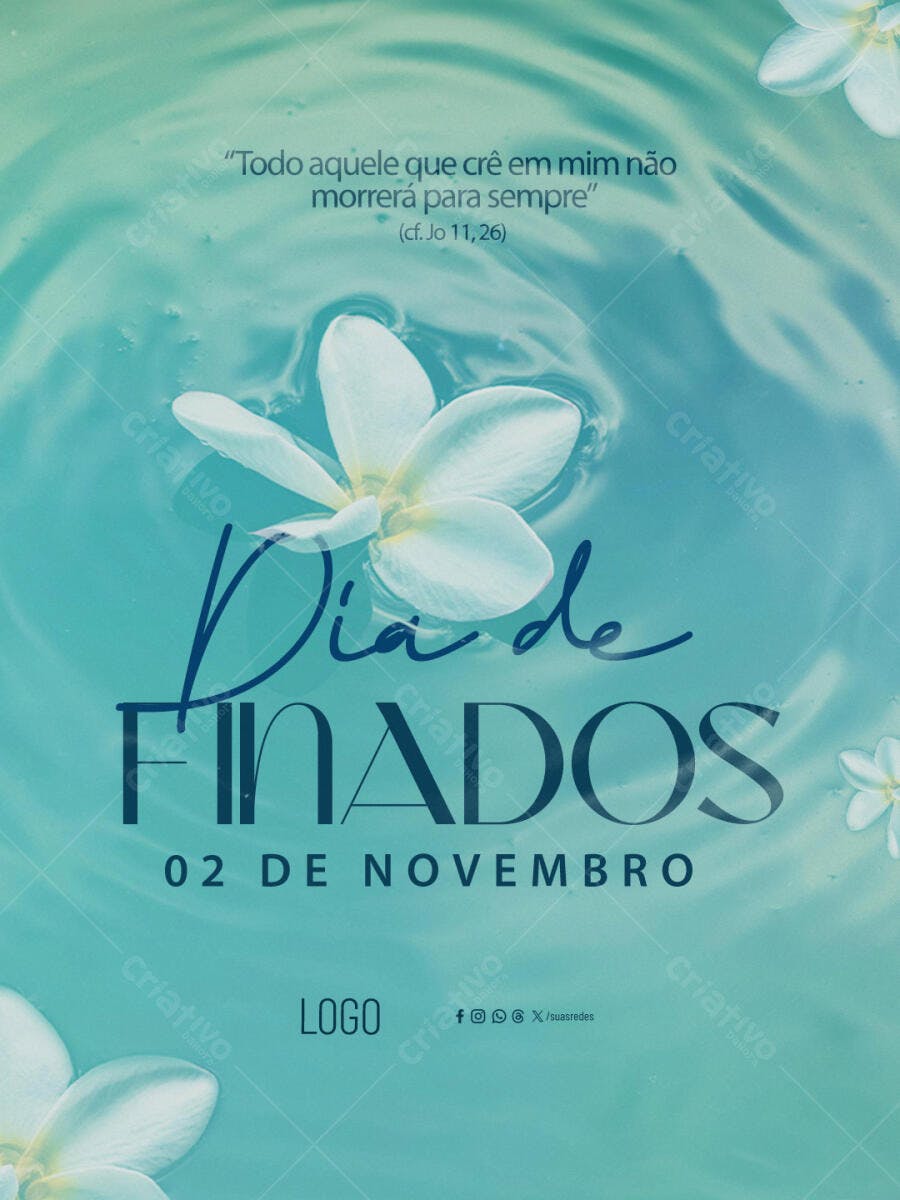 Flyer Dia de Finados com Flores e Versículo Bíblico PSD Editável