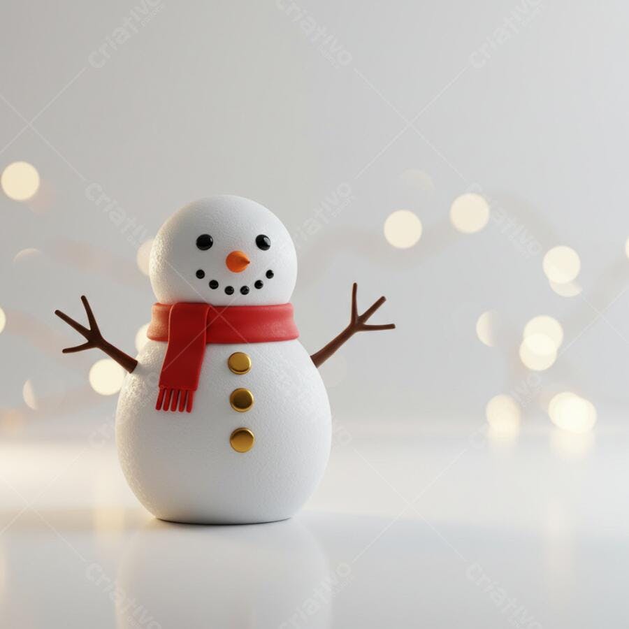 Boneco de neve 3D com cachecol vermelho e luzes festivas de Natal