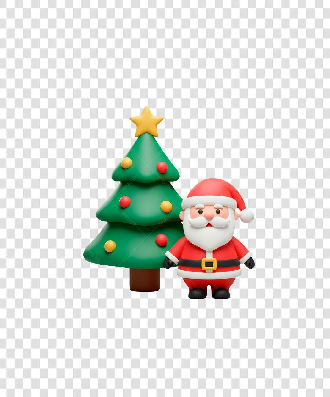 Ilustração 3D Papai Noel e Árvore de Natal vermelho e verde PNG com fundo transparente