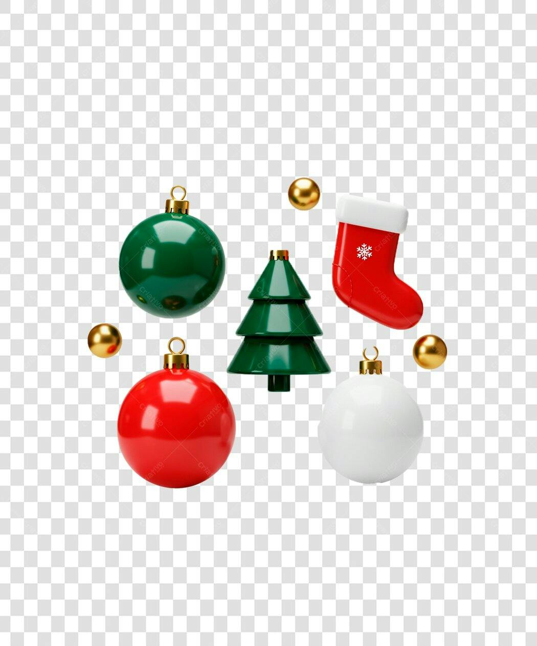 Elementos Gráficos Natal 3D Vermelho Verde Dourado PNG com fundo transparente