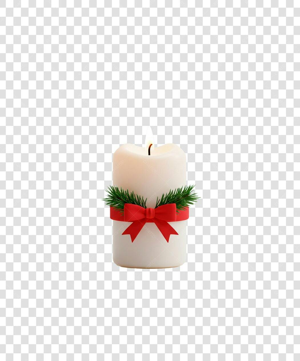 Vela Branca de Natal com Laço Vermelho e Pinho PNG com fundo transparente