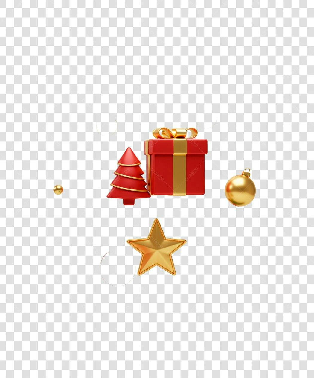 Kit Ícones 3D Natal Vermelho Dourado para Social Media PNG com fundo transparente