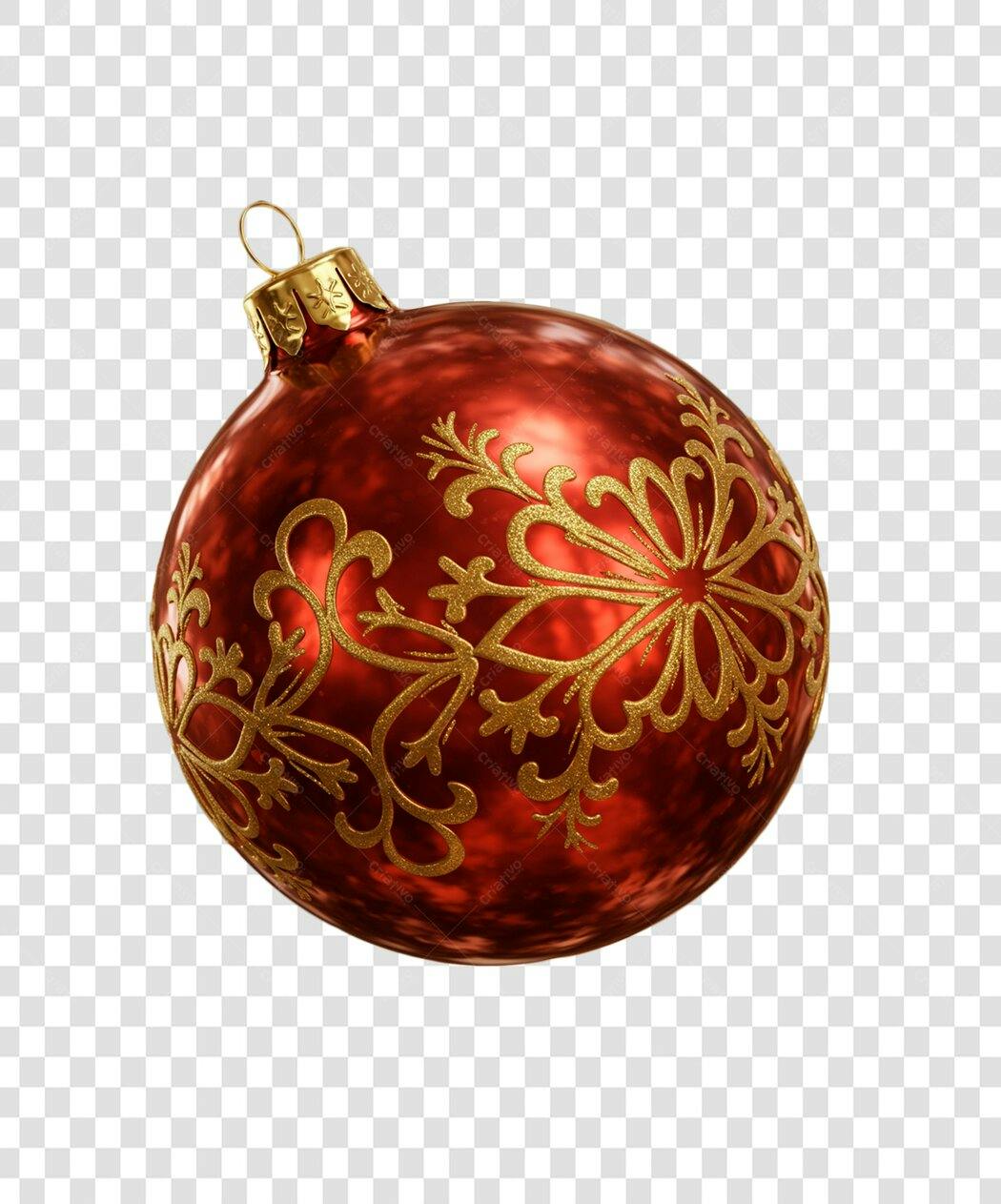 Decoração de Natal bola vermelha e dourada com arabescos PNG com fundo transparente