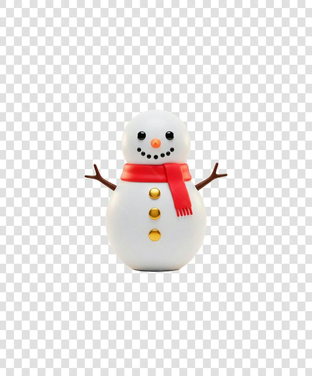 Ilustração Boneco de Neve Natalino 3D Branco Vermelho PNG com fundo transparente