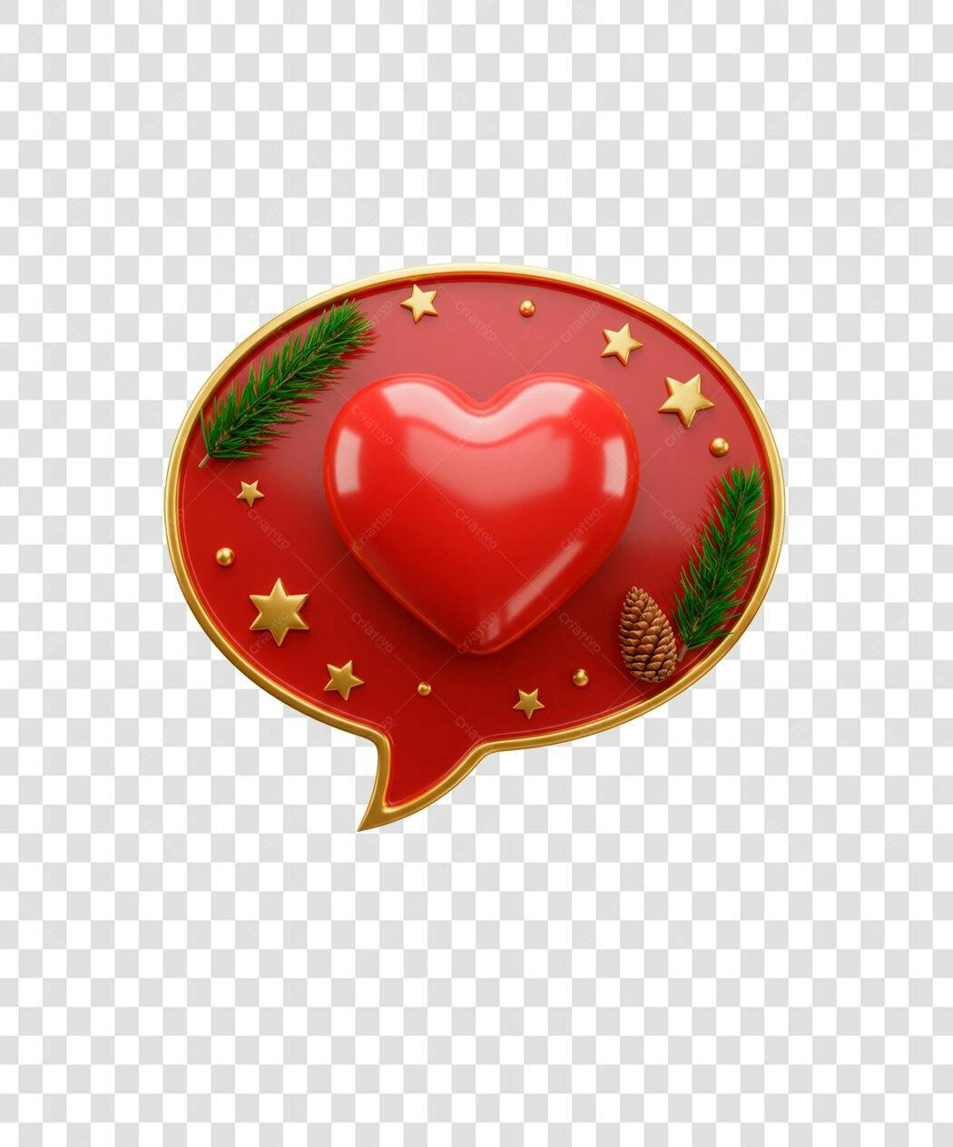 Elemento 3D Natal e Amor com Coração e Estrelas PNG com fundo transparente