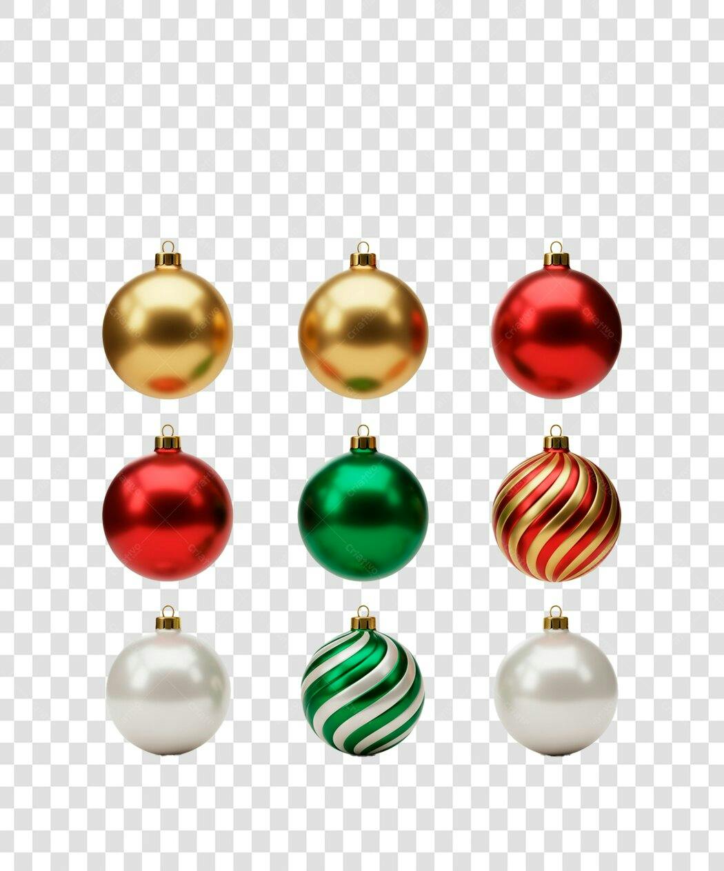 Enfeites de Natal Dourados Vermelhos Verdes Brancos PNG com fundo transparente