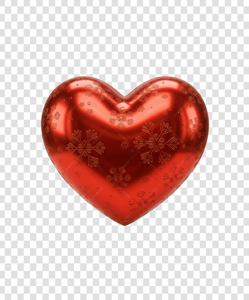 Elemento Gráfico Coração Vermelho 3D Flocos de Neve Natal Inverno PNG com fundo transparente
